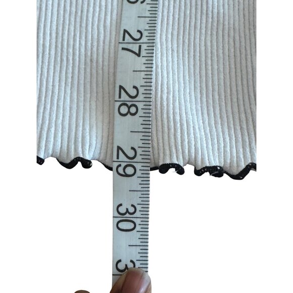 Zara White Ribbed Knit Short Sleeve Mini Dress With Black Ruffled Edges S READ - Picture 7 of 8